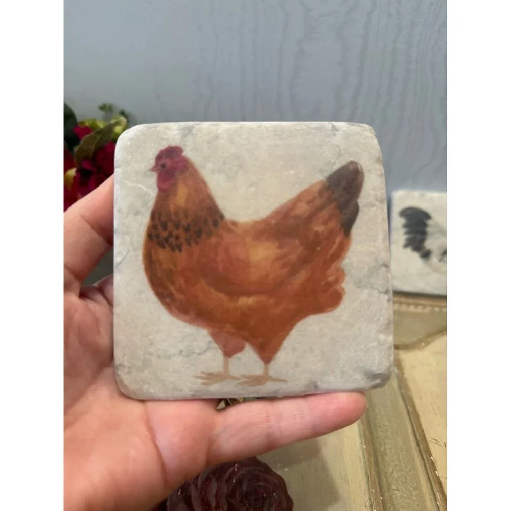 Chicken Resin Coasters Set of Four Rustic Country Farmhouse Ranch